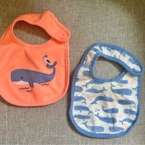 Whale-Themed Kids Bib Set - Orange and Blue